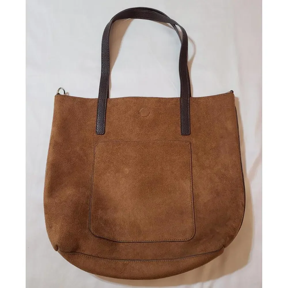 2pk Vegan Suede Tote Sz Medium Equestrian Collegiate Preppy Purple Brown 15x14 - Picture 6 of 13